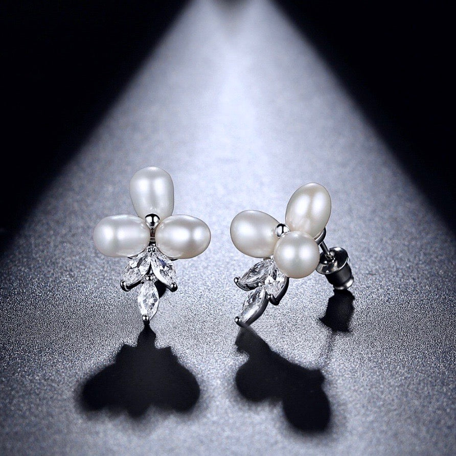 Lena - Freshwater Pearl and Cubic Zirconia Bridal Earrings
