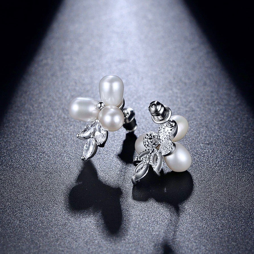 Lena - Freshwater Pearl and Cubic Zirconia Bridal Earrings