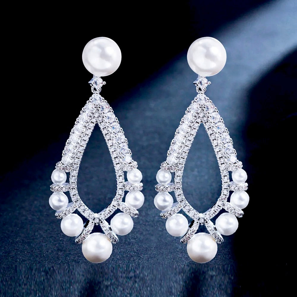 Kayana - Pearl and Cubic Zirconia Bridal Earrings