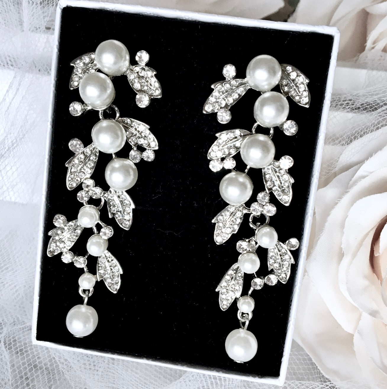 Sidra - Pearl and Rhinestone Bridal Earrings