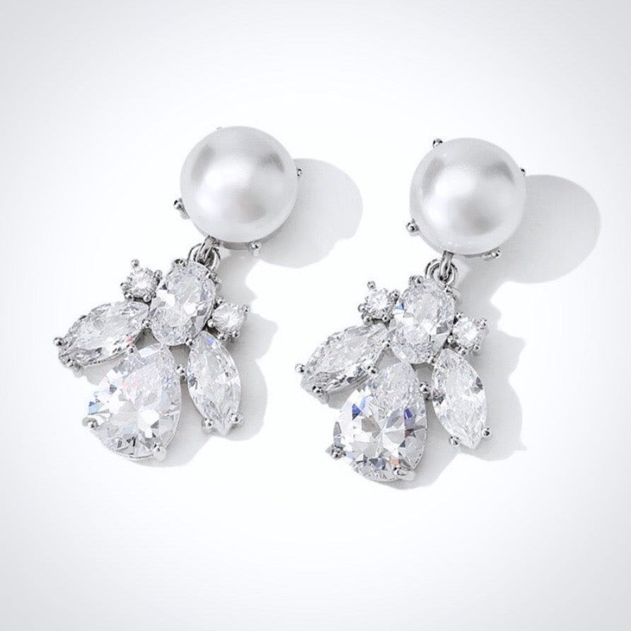 Reese - Pearl and Cubic Zirconia Bridal Earrings