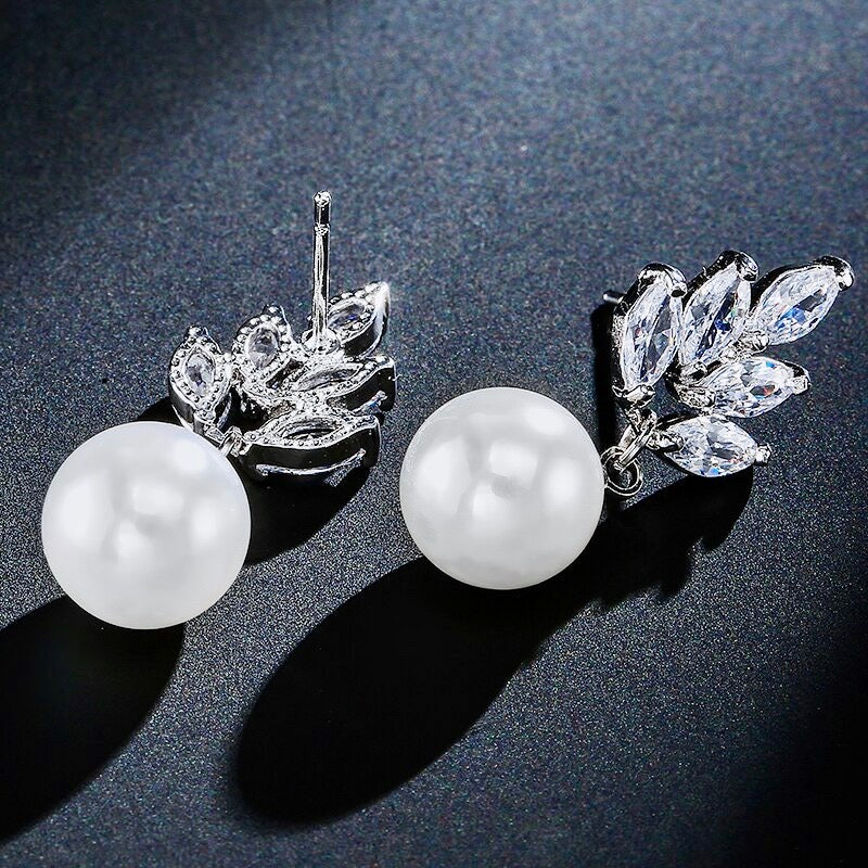 "Etta" - Pearl and Cubic Zirconia Bridal Earrings