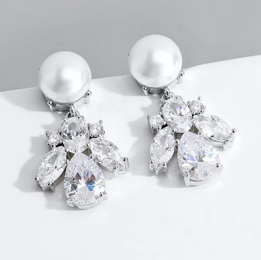 Reese - Pearl and Cubic Zirconia Bridal Earrings