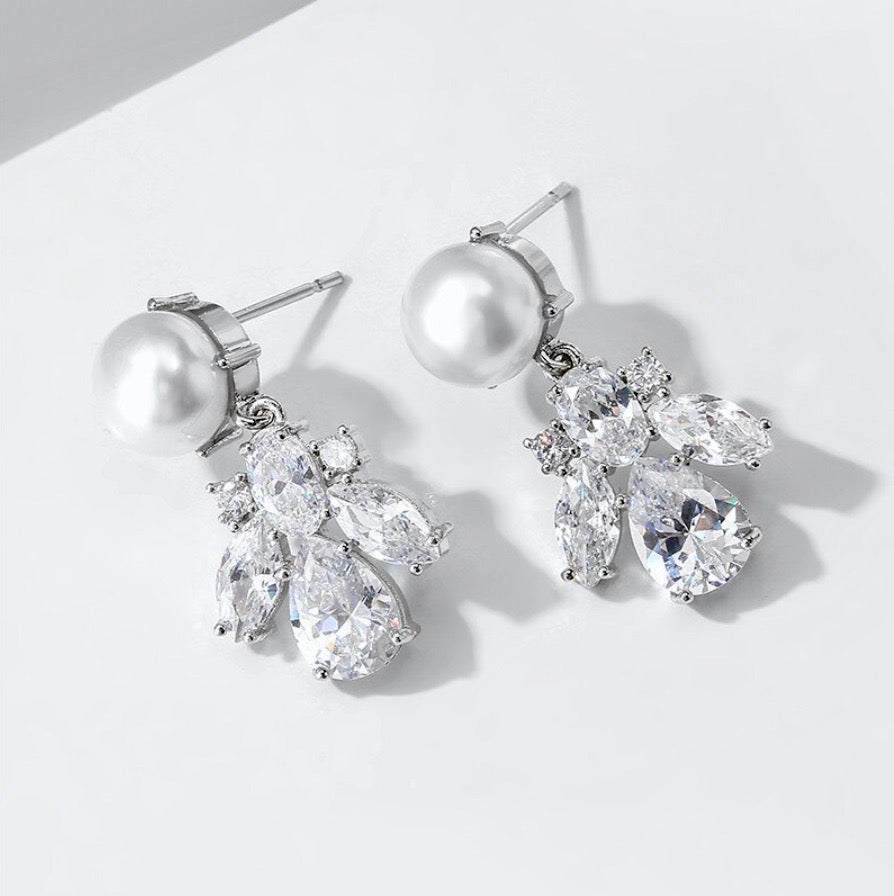 Reese - Pearl and Cubic Zirconia Bridal Earrings