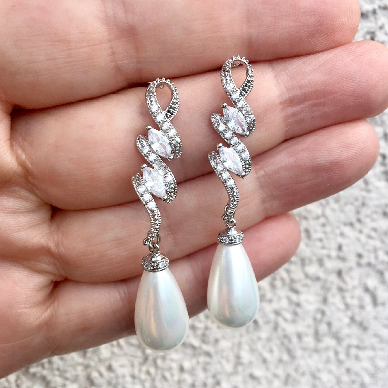 Vanessa - Pearl and Cubic Zirconia Bridal Earrings