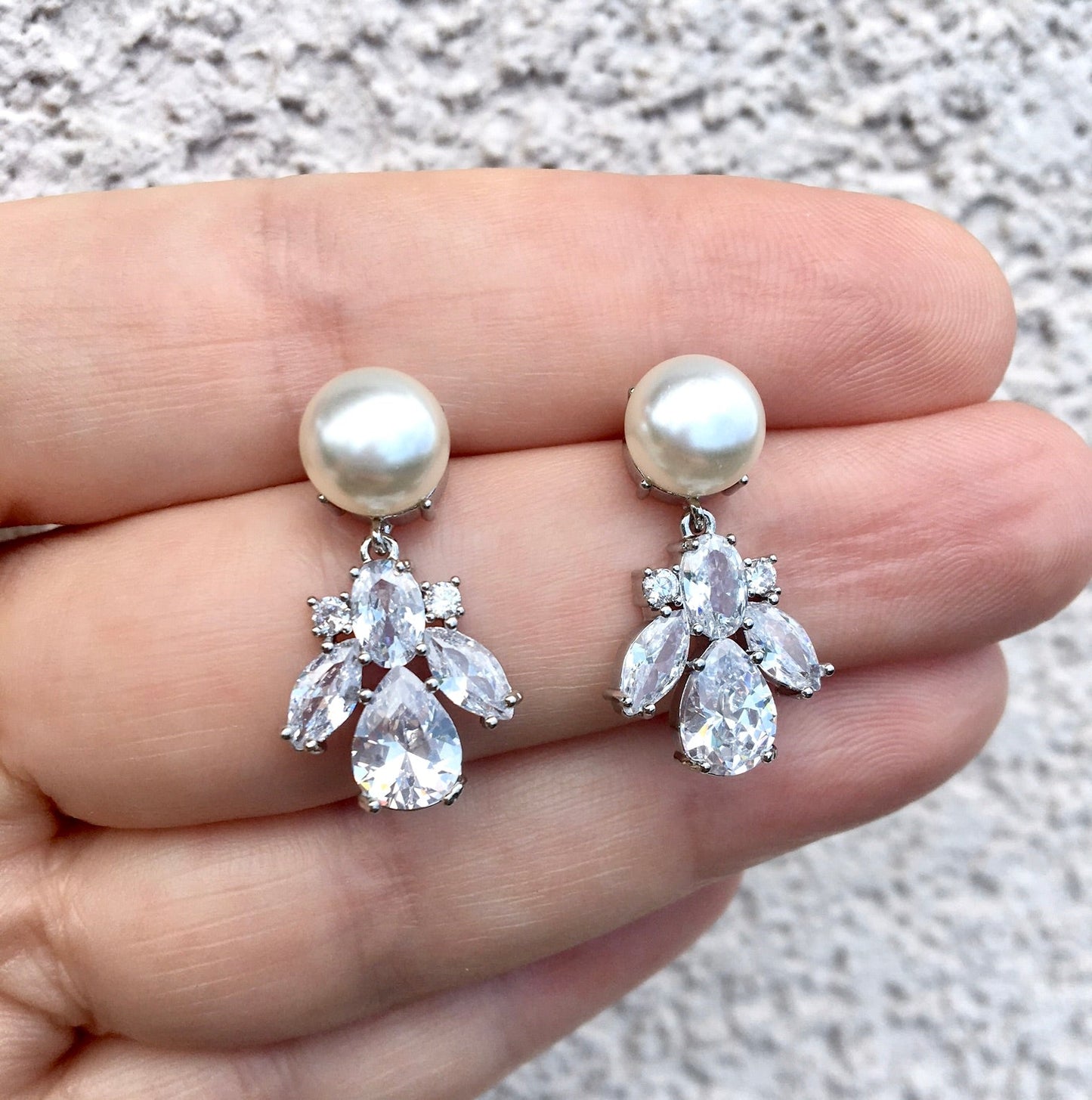 Reese - Pearl and Cubic Zirconia Bridal Earrings