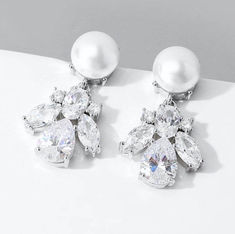 Reese - Pearl and Cubic Zirconia Bridal Earrings
