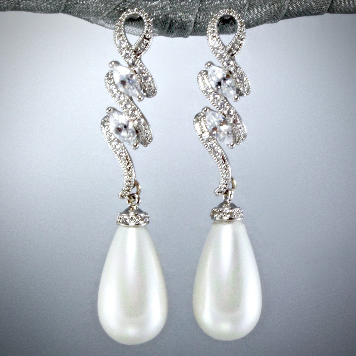 Vanessa - Pearl and Cubic Zirconia Bridal Earrings