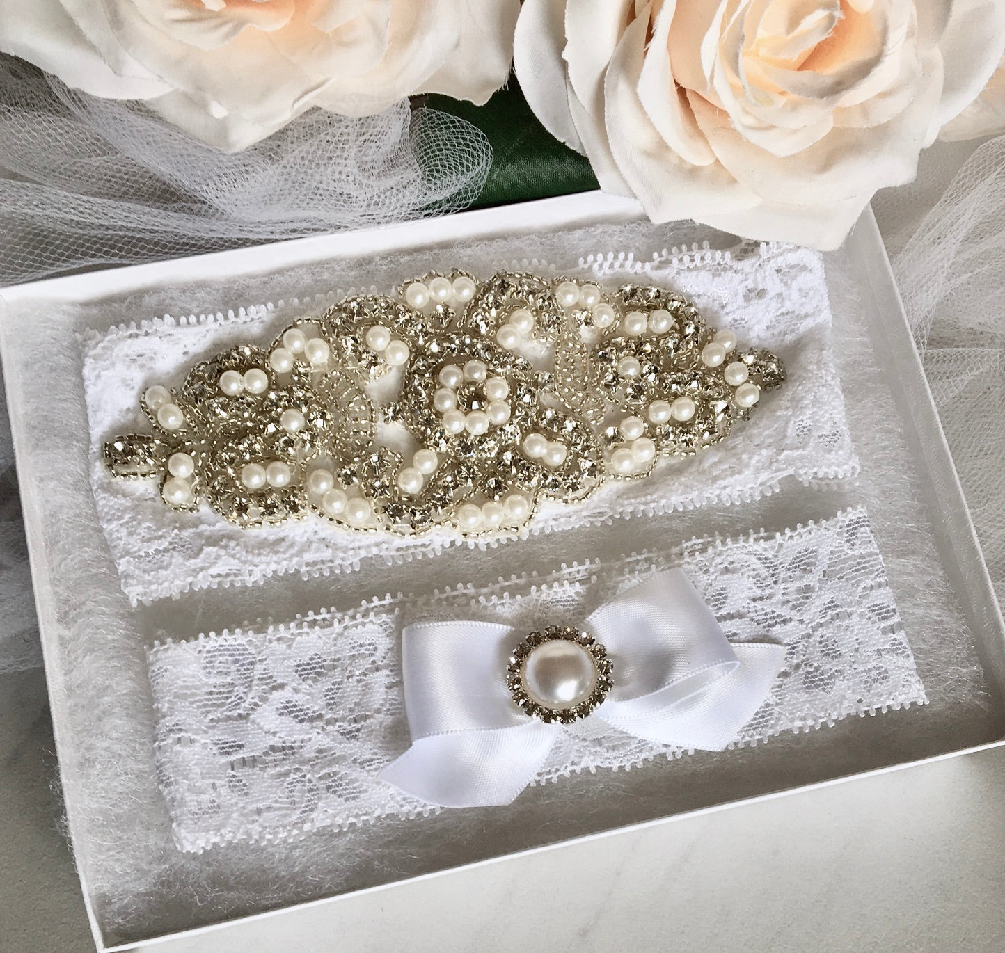 Kaylee - Lace and Crystal Bridal Garter Set