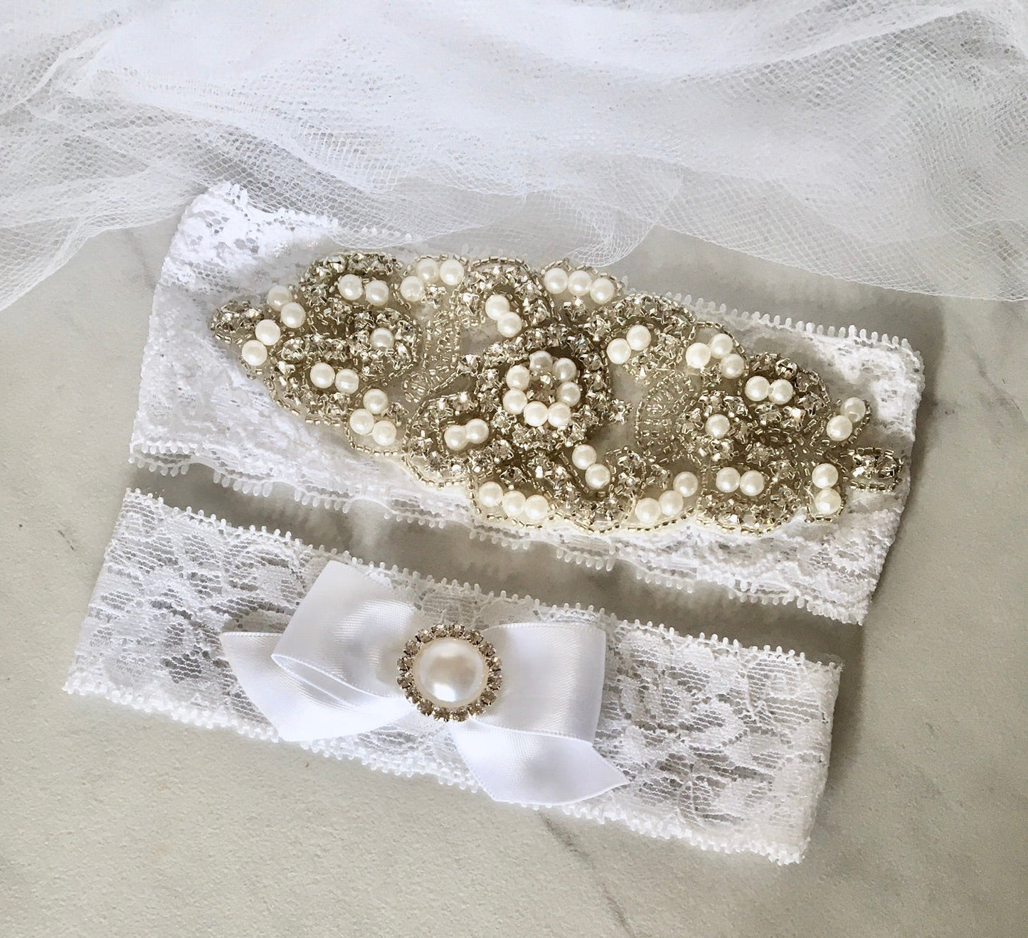 Kaylee - Lace and Crystal Bridal Garter Set