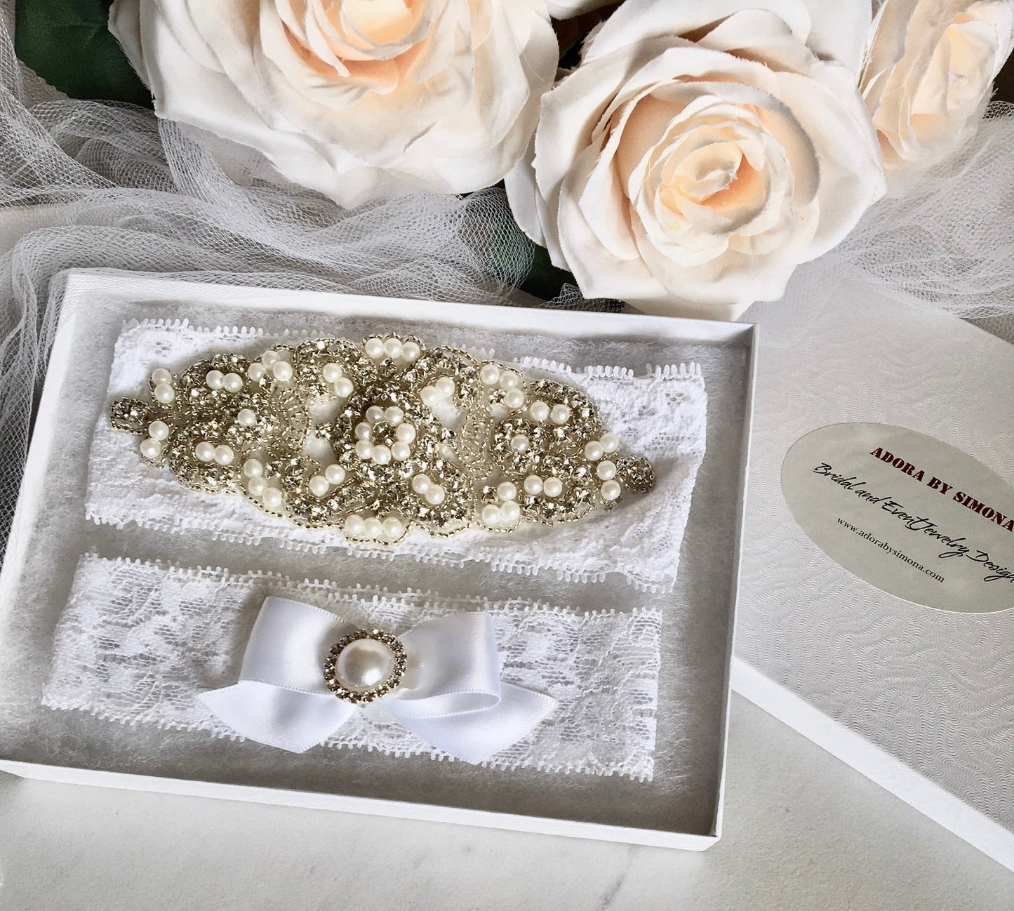 Kaylee - Lace and Crystal Bridal Garter Set