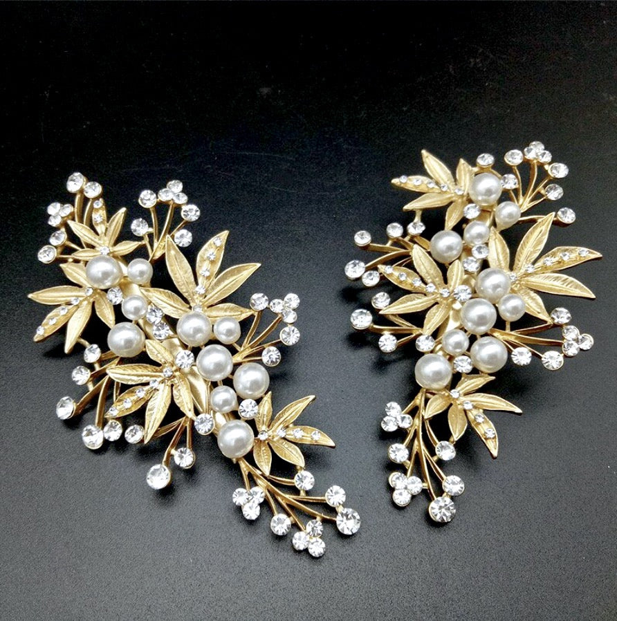 "Briony" - Gold Pearl and Crystal Bridal Hair Clip