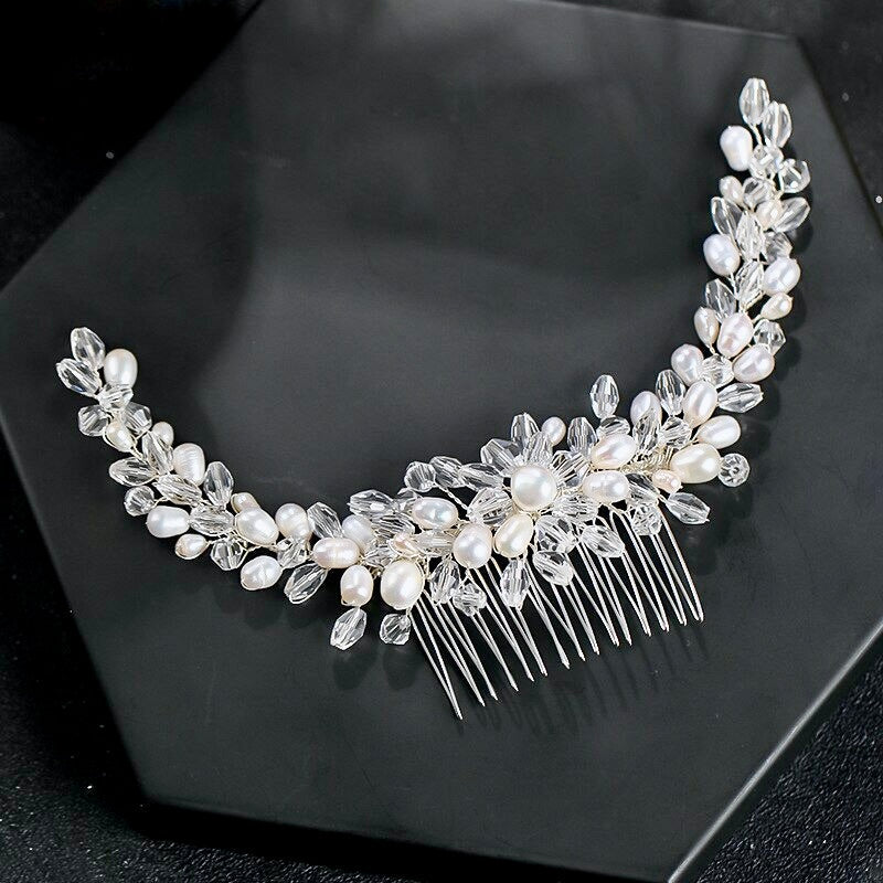 "Daliya" - Silver Natural Pearls Bridal Hair Comb