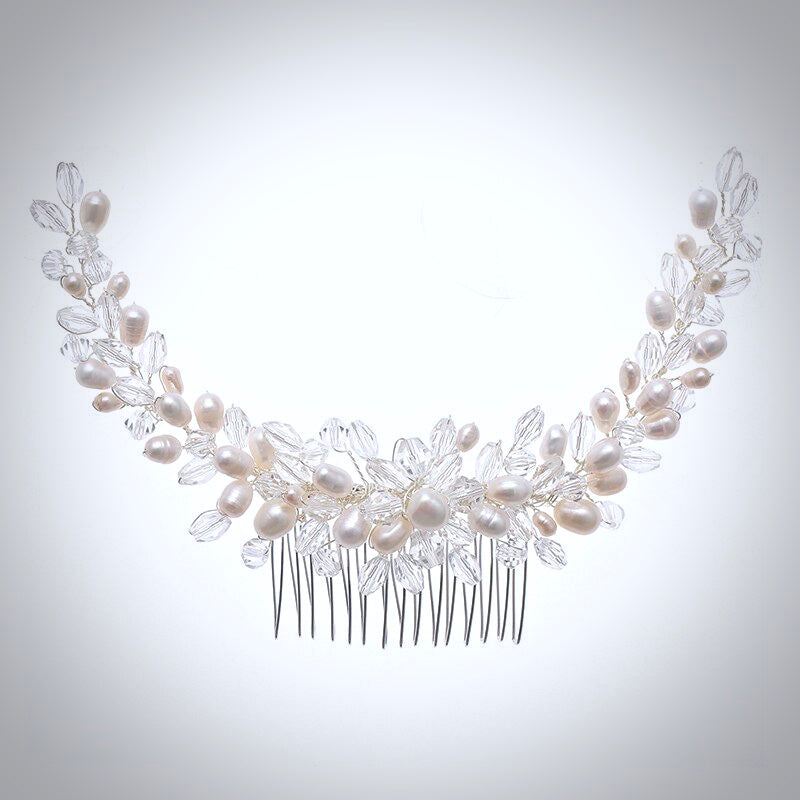 "Daliya" - Silver Natural Pearls Bridal Hair Comb