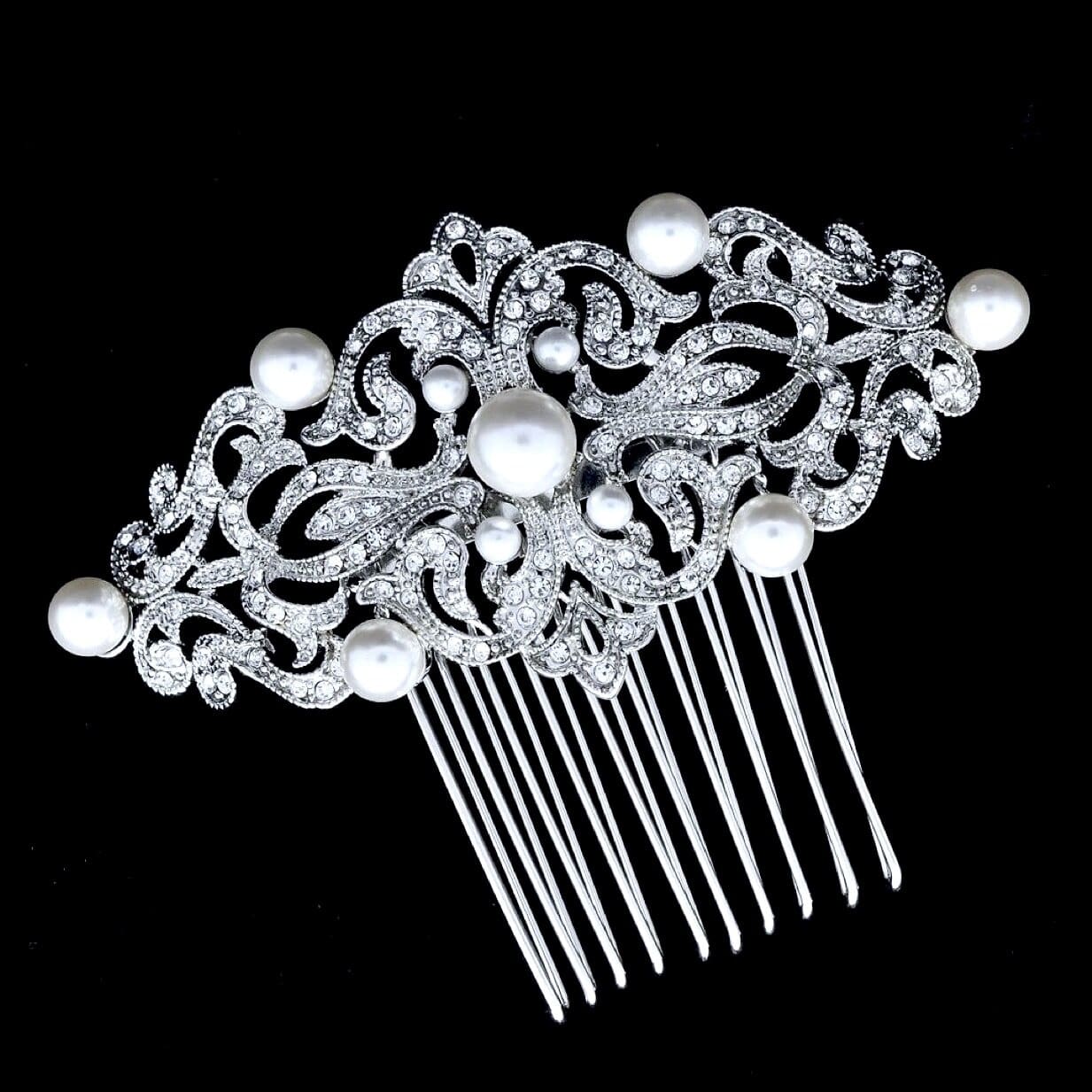 "Jade" - Vintage Pearl and Crystal Bridal Hair Comb