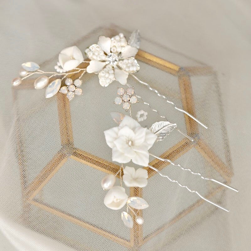 Penelope - Pearl and Opal Bridal Hair Pin Set