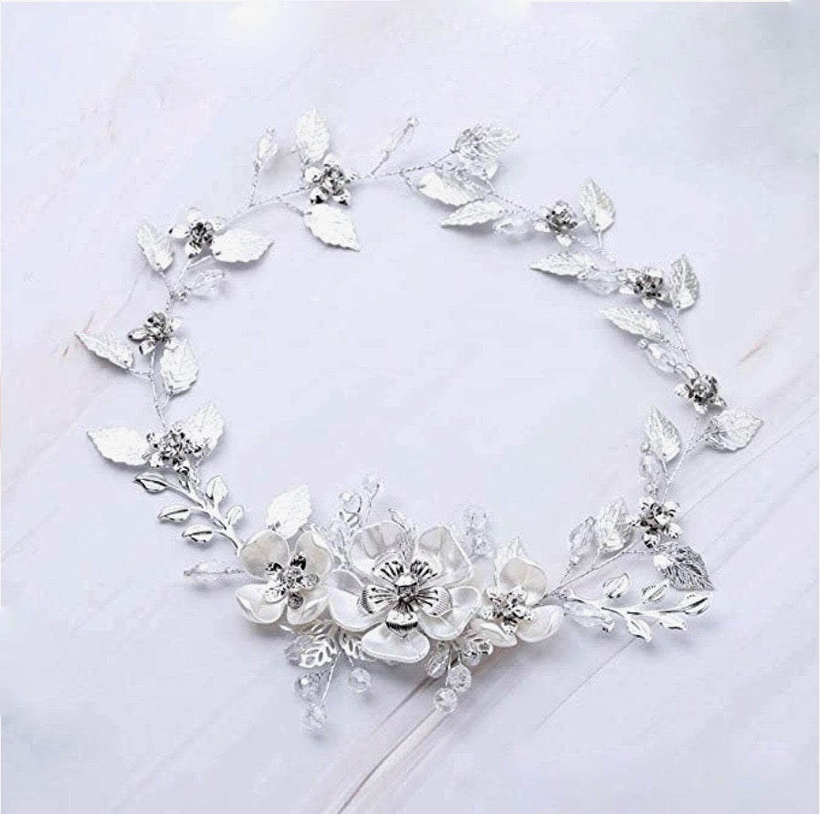 "Carol" - Silver Pearl and Crystal Bridal Headband