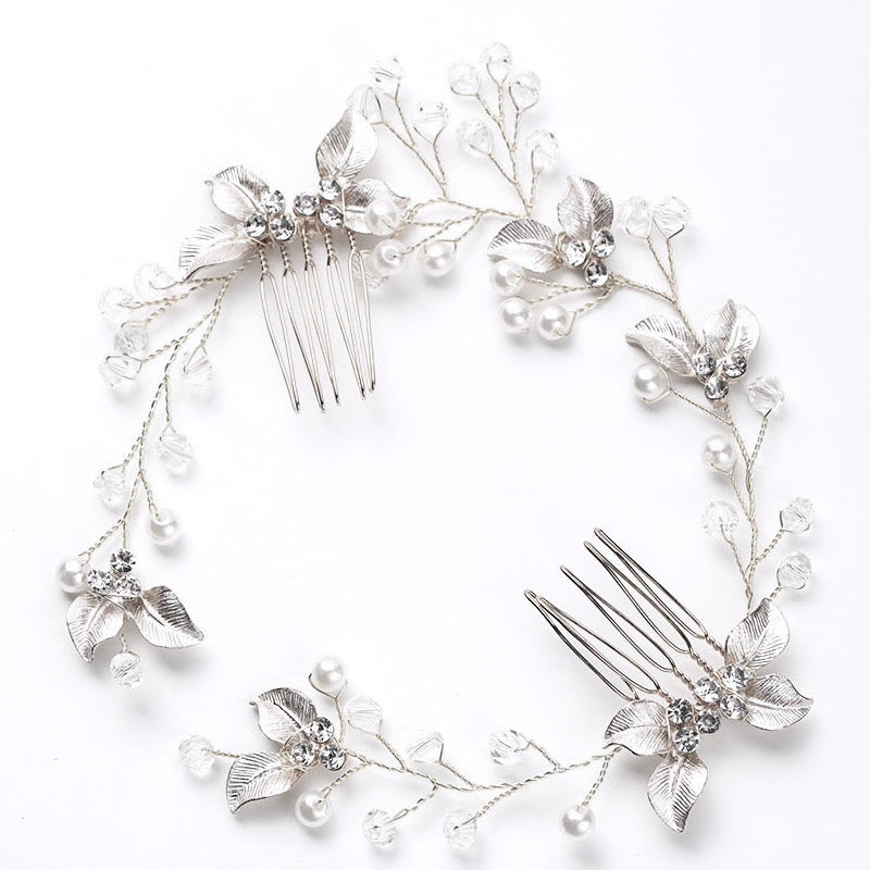 Demi - Pearl and Crystal Bridal Headband / Hair Vine - Available in Yellow Gold, Silver and Rose Gold