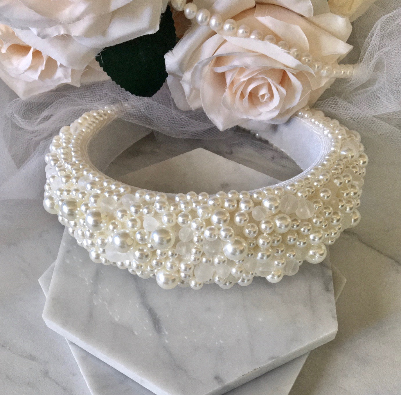 Joselynn - Velvet Pearl Bridal Headband