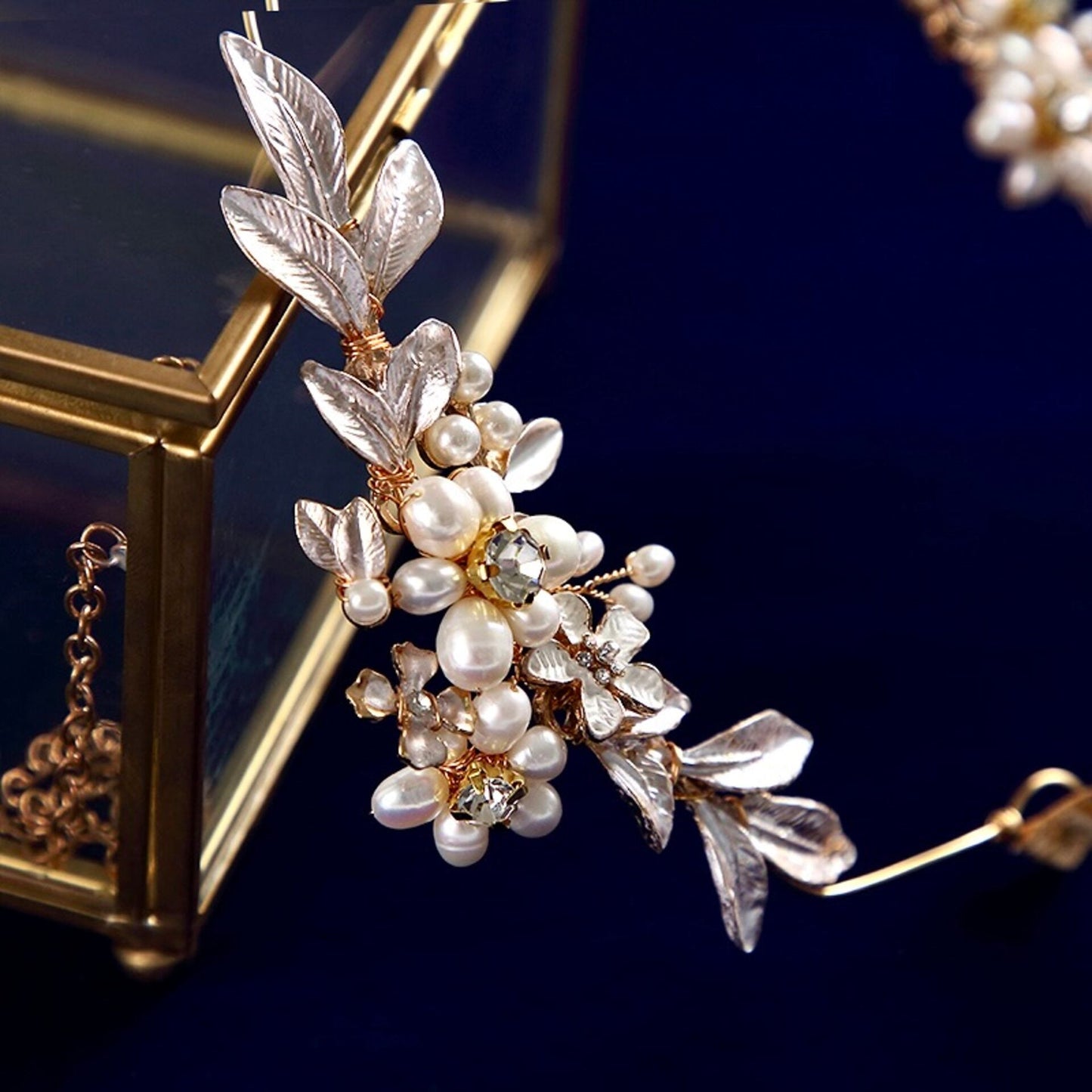 "Beatrice" - Gold Pearl Bridal Headband
