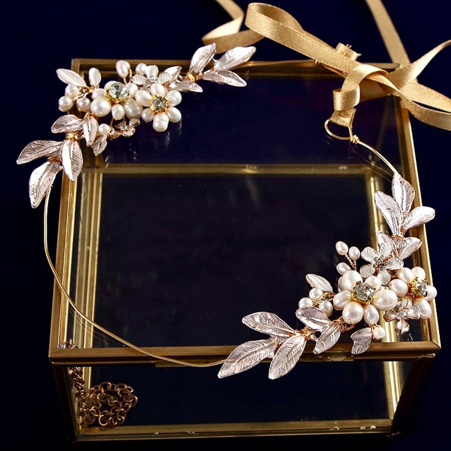 "Beatrice" - Gold Pearl Bridal Headband