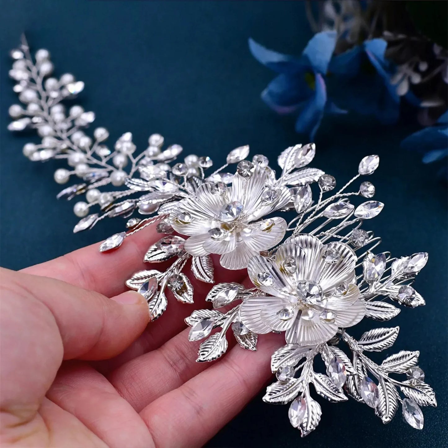Carlotta - Silver Pearl and Crystal Bridal Headband / Hair Vine