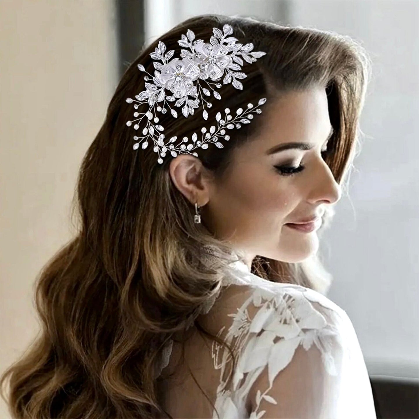 Carlotta - Silver Pearl and Crystal Bridal Headband / Hair Vine