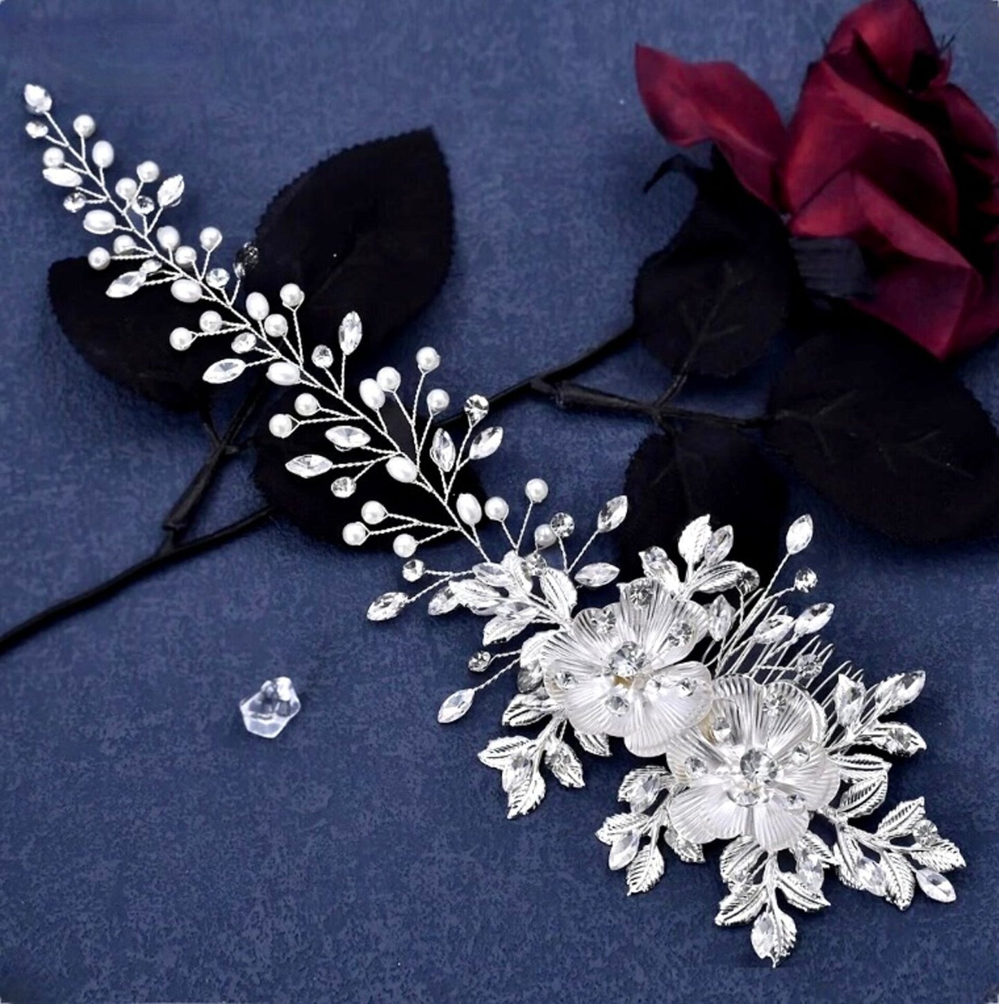 Carlotta - Silver Pearl and Crystal Bridal Headband / Hair Vine