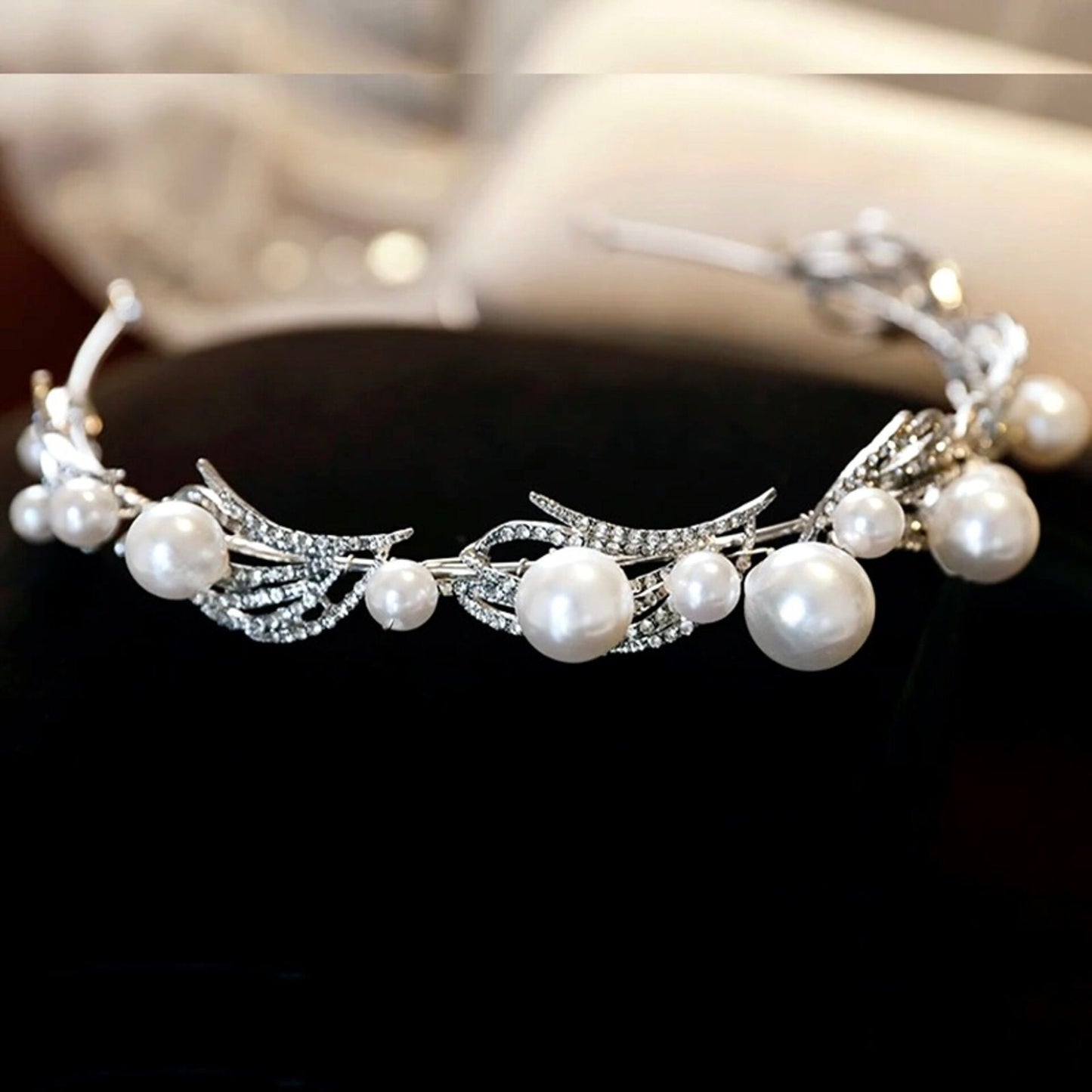 Montgomery - Pearl Bridal Headband / Tiara - Available in Silver and Gold