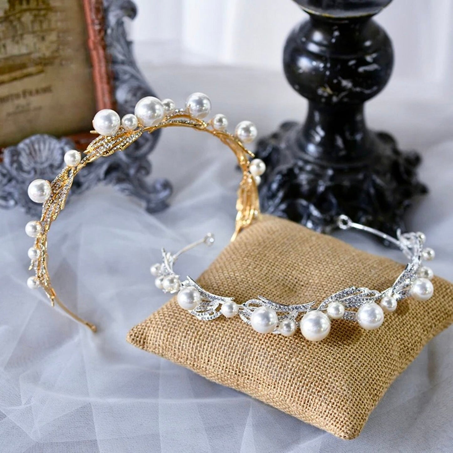 Montgomery - Pearl Bridal Headband / Tiara - Available in Silver and Gold