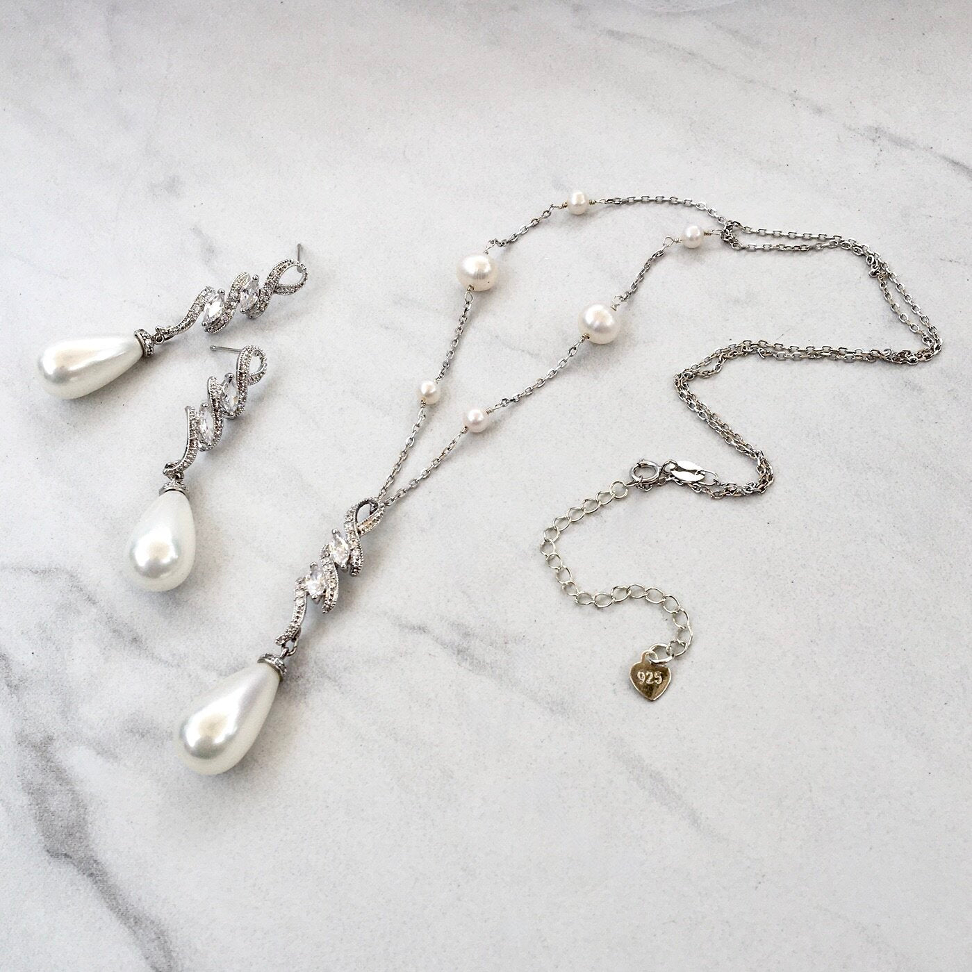 "Vanessa" - Pearl and Cubic Zirconia Bridal Jewelry Set
