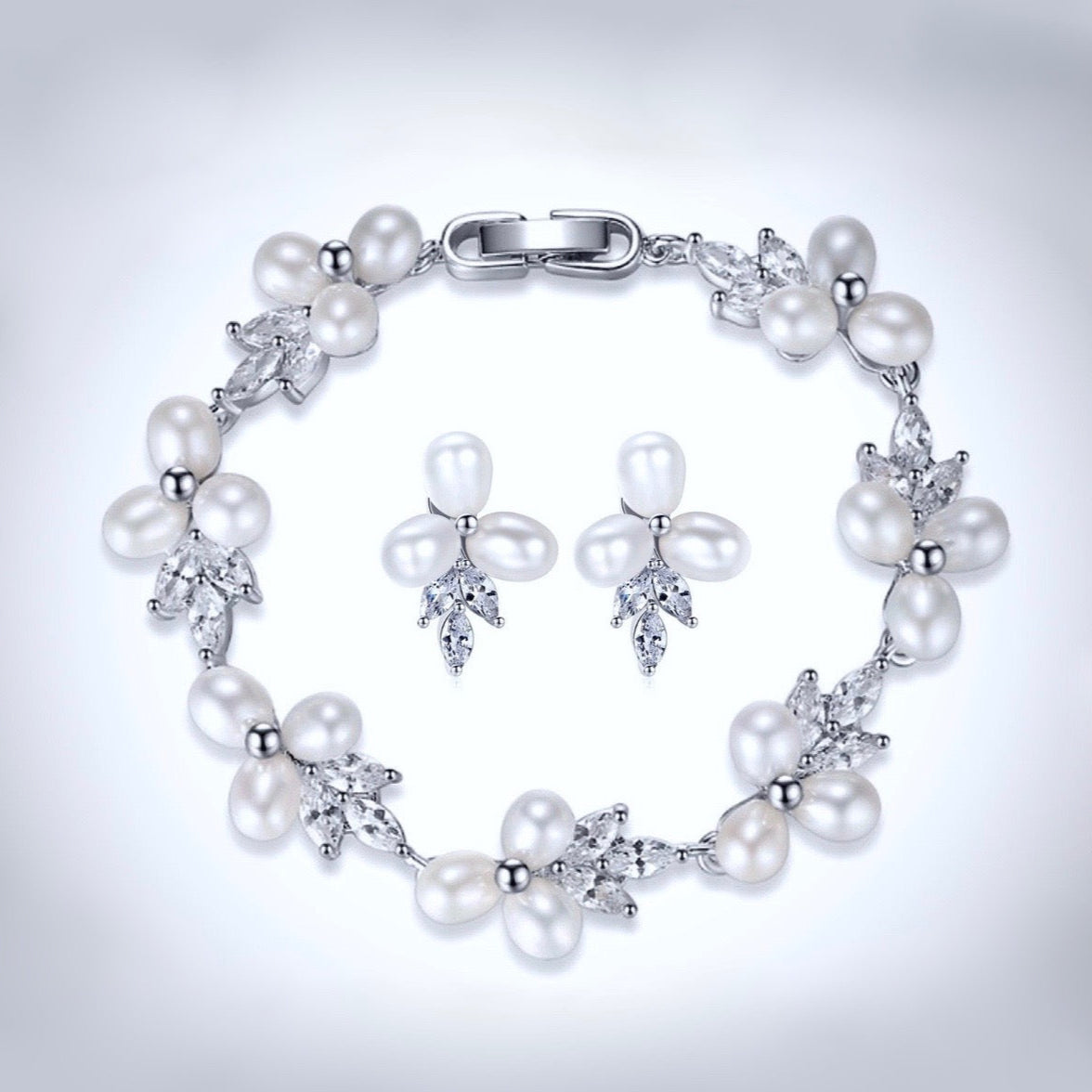 Lena - Freshwater Pearl and Cubic Zirconia Bridal Earrings