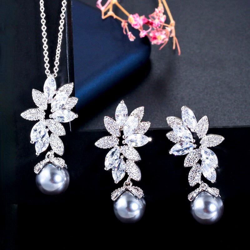 Ida - Pearl and Cubic Zirconia Bridal Jewelry Set