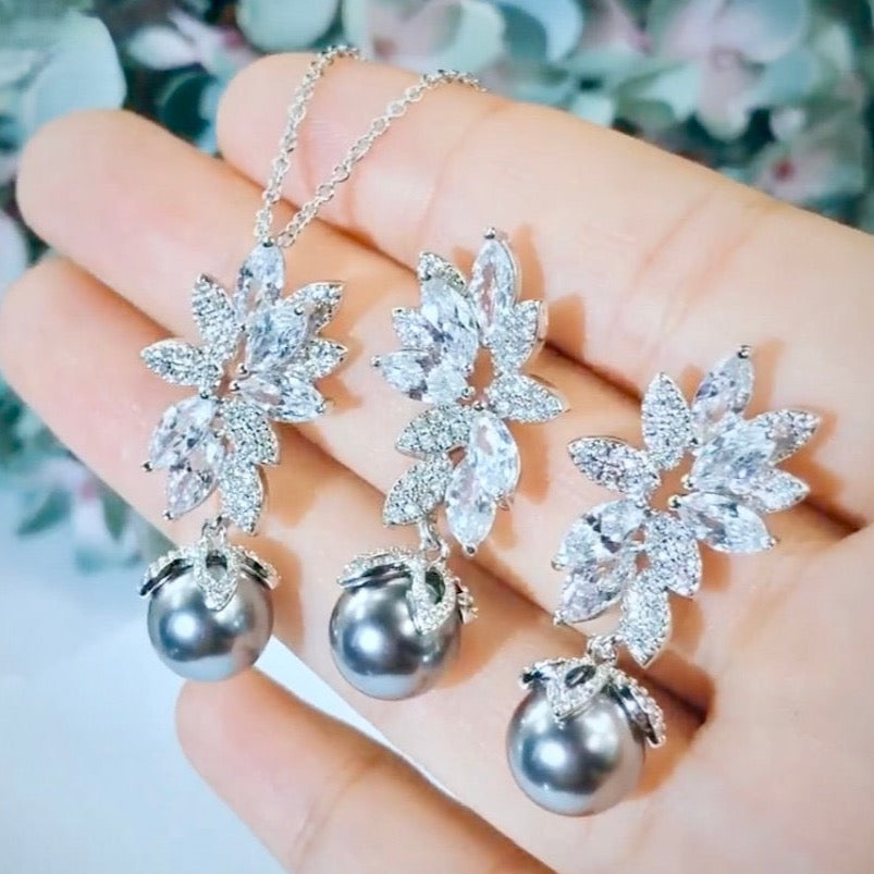 Ida - Pearl and Cubic Zirconia Bridal Jewelry Set
