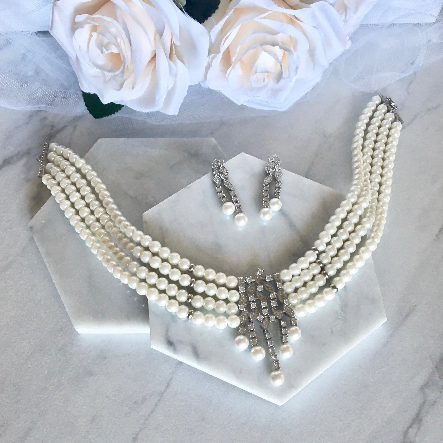 Giovanna - Pearl and Cubic Zirconia Bridal Jewelry Set