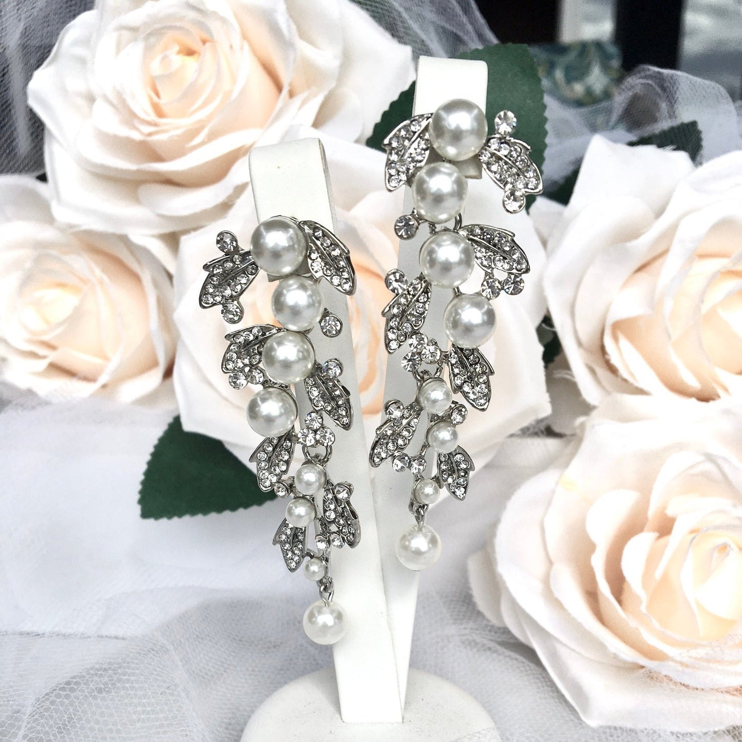 Sidra - Pearl and Rhinestone Bridal Earrings