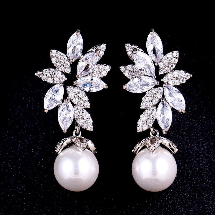 Ida - Pearl and Cubic Zirconia Bridal Jewelry Set