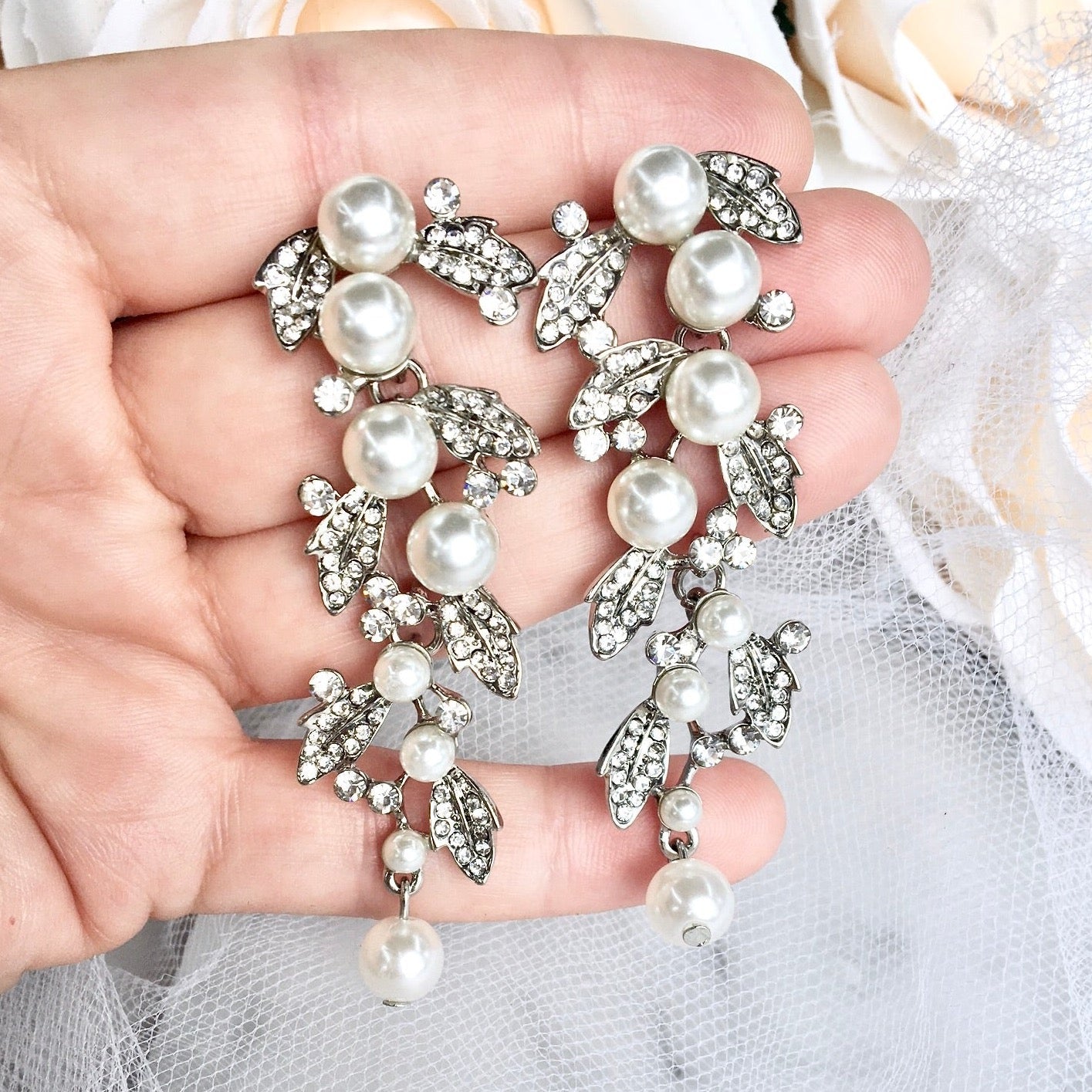 Sidra - Pearl Bridal Bracelet and Earrings Set