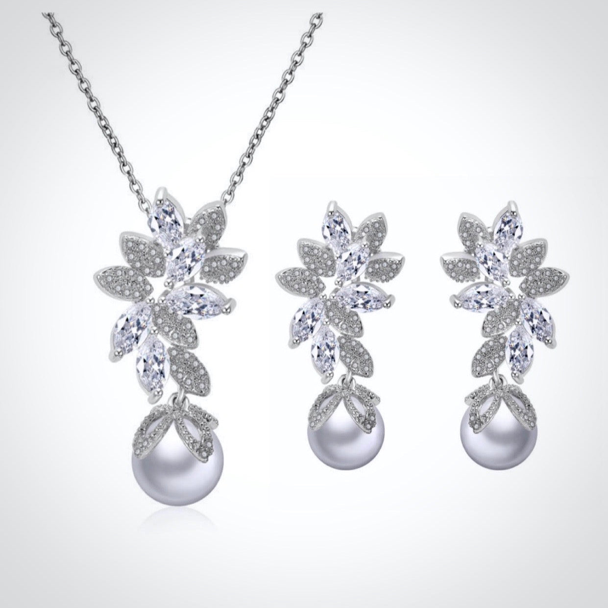 Ida - Pearl and Cubic Zirconia Bridal Jewelry Set