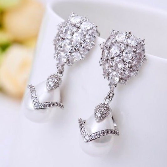 Oressa - Pearl and Cubic Zirconia Bridal Jewelry Set