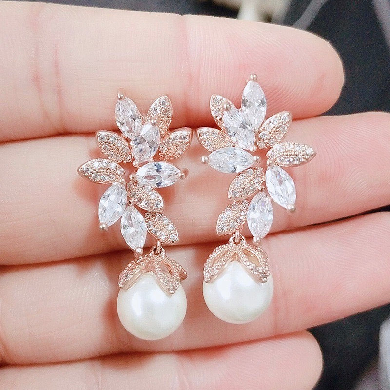 Ida - Pearl and Cubic Zirconia Bridal Jewelry Set