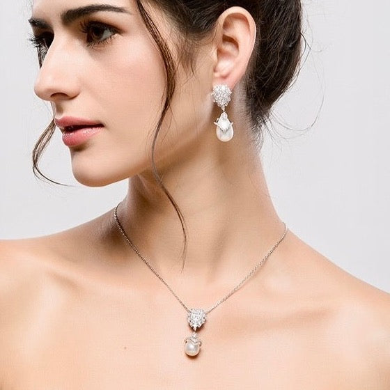 Oressa - Pearl and Cubic Zirconia Bridal Jewelry Set