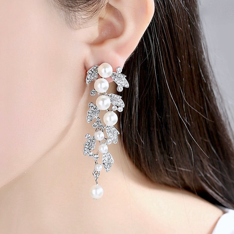 Sidra - Pearl and Rhinestone Bridal Earrings