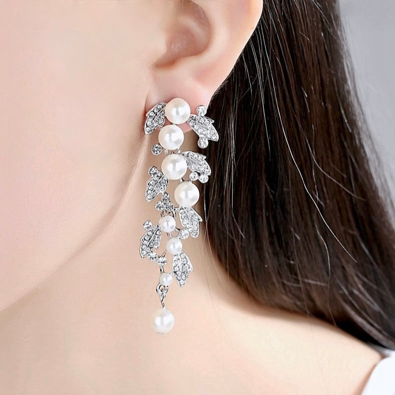 Sidra - Pearl Bridal Bracelet and Earrings Set