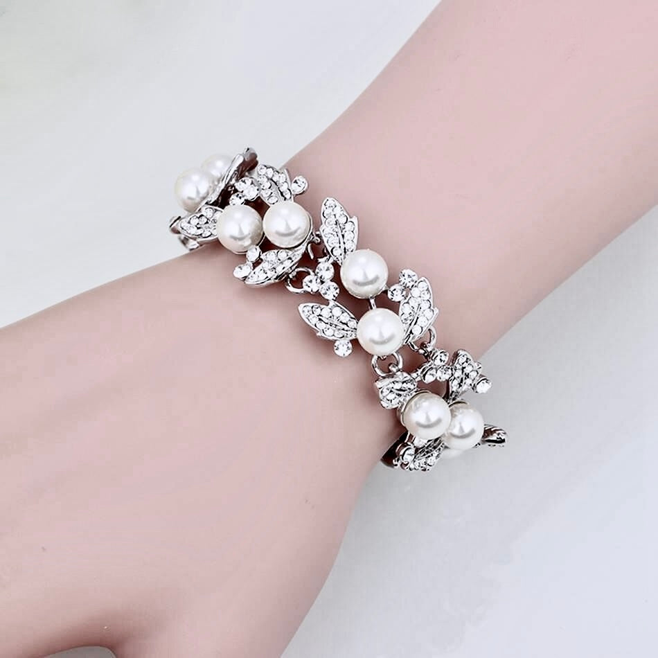 Sidra - Pearl Bridal Bracelet and Earrings Set