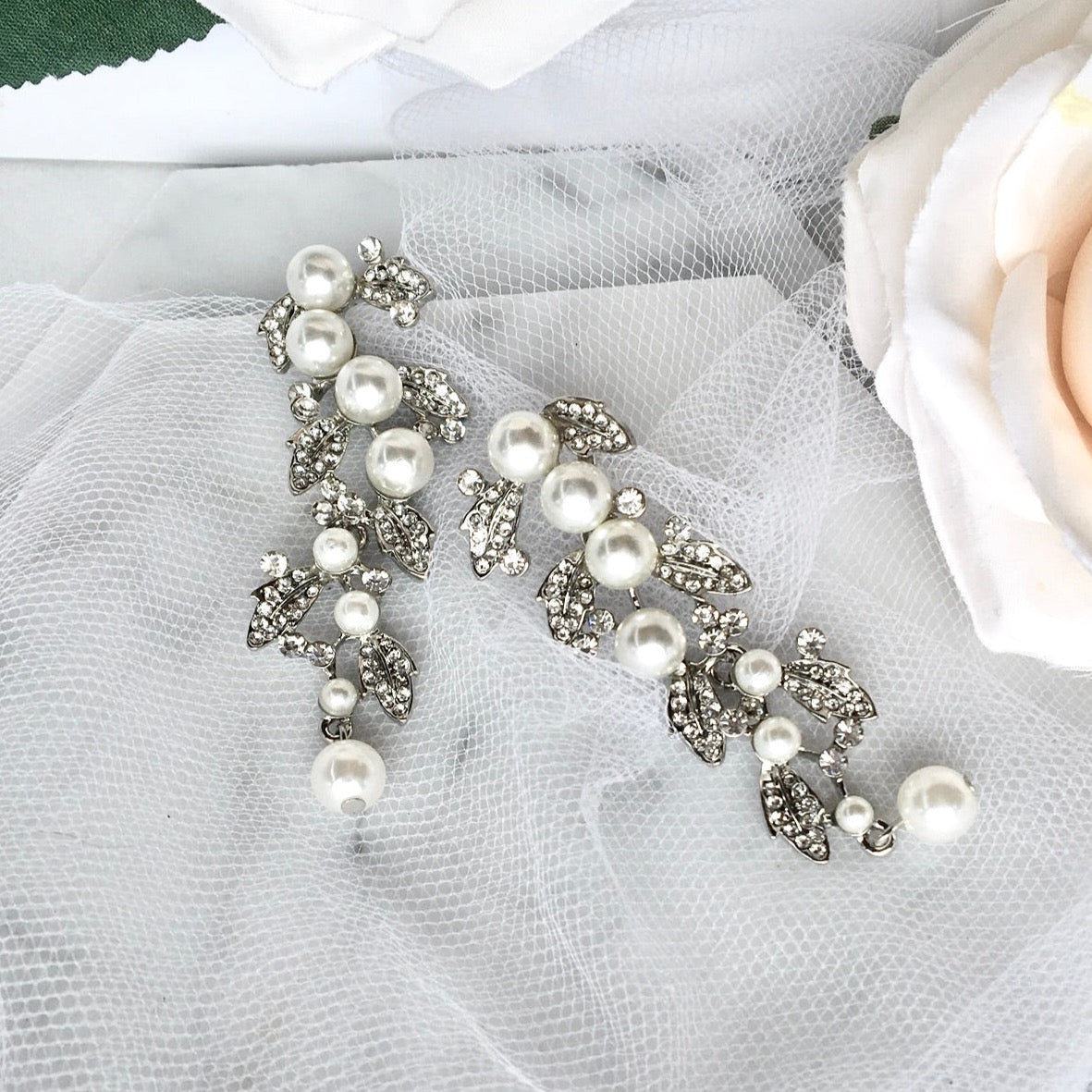 Sidra - Pearl Bridal Bracelet and Earrings Set