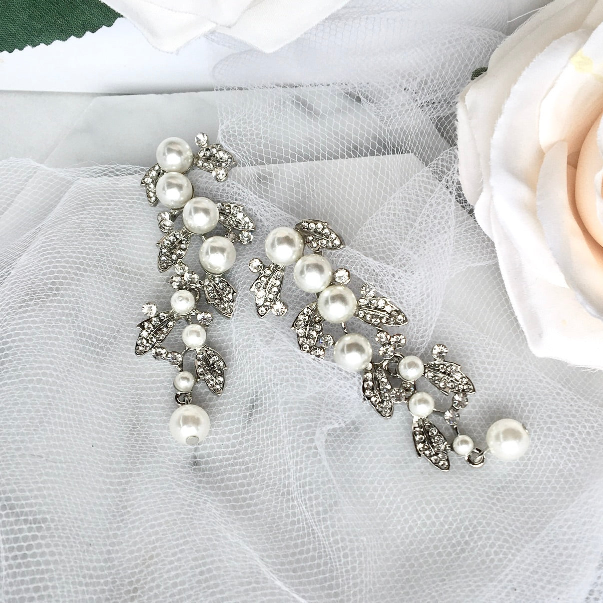 Sidra - Pearl and Rhinestone Bridal Earrings