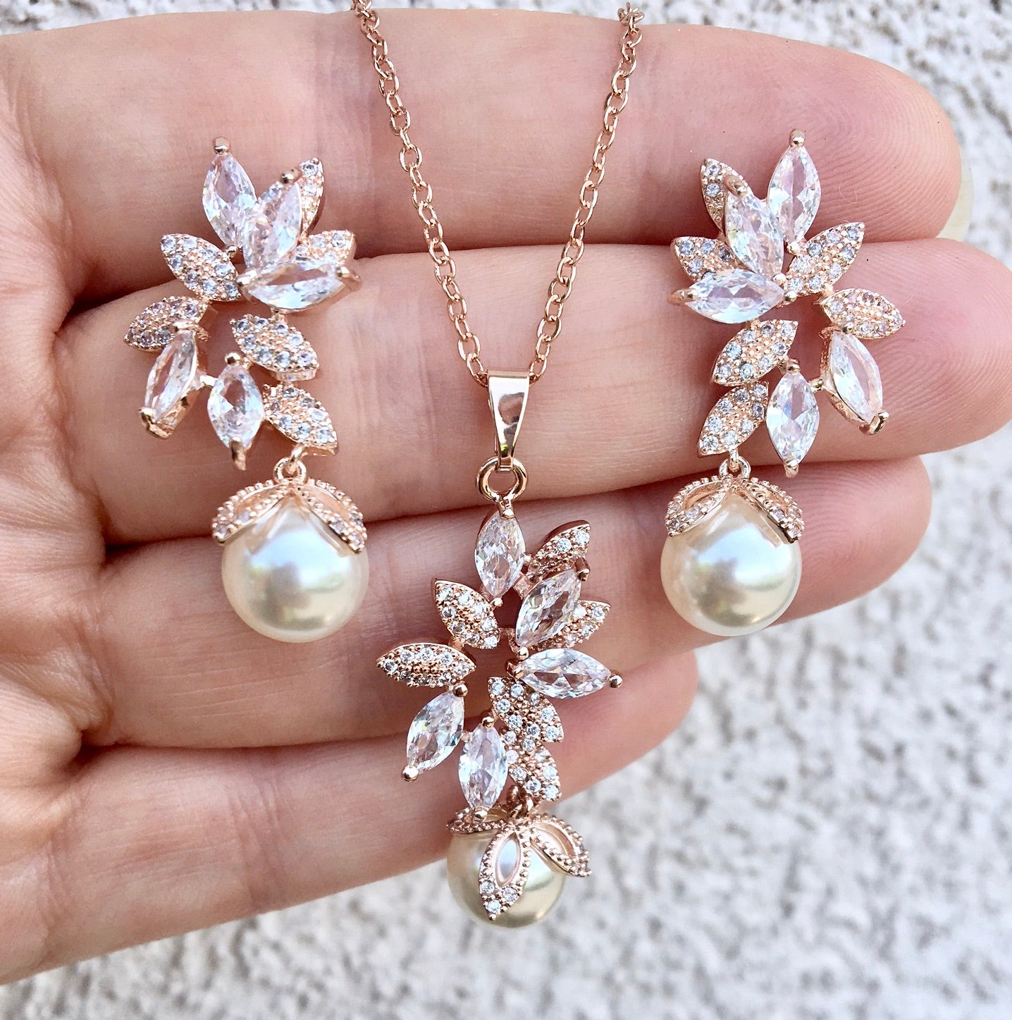 Ida - Pearl and Cubic Zirconia Bridal Jewelry Set