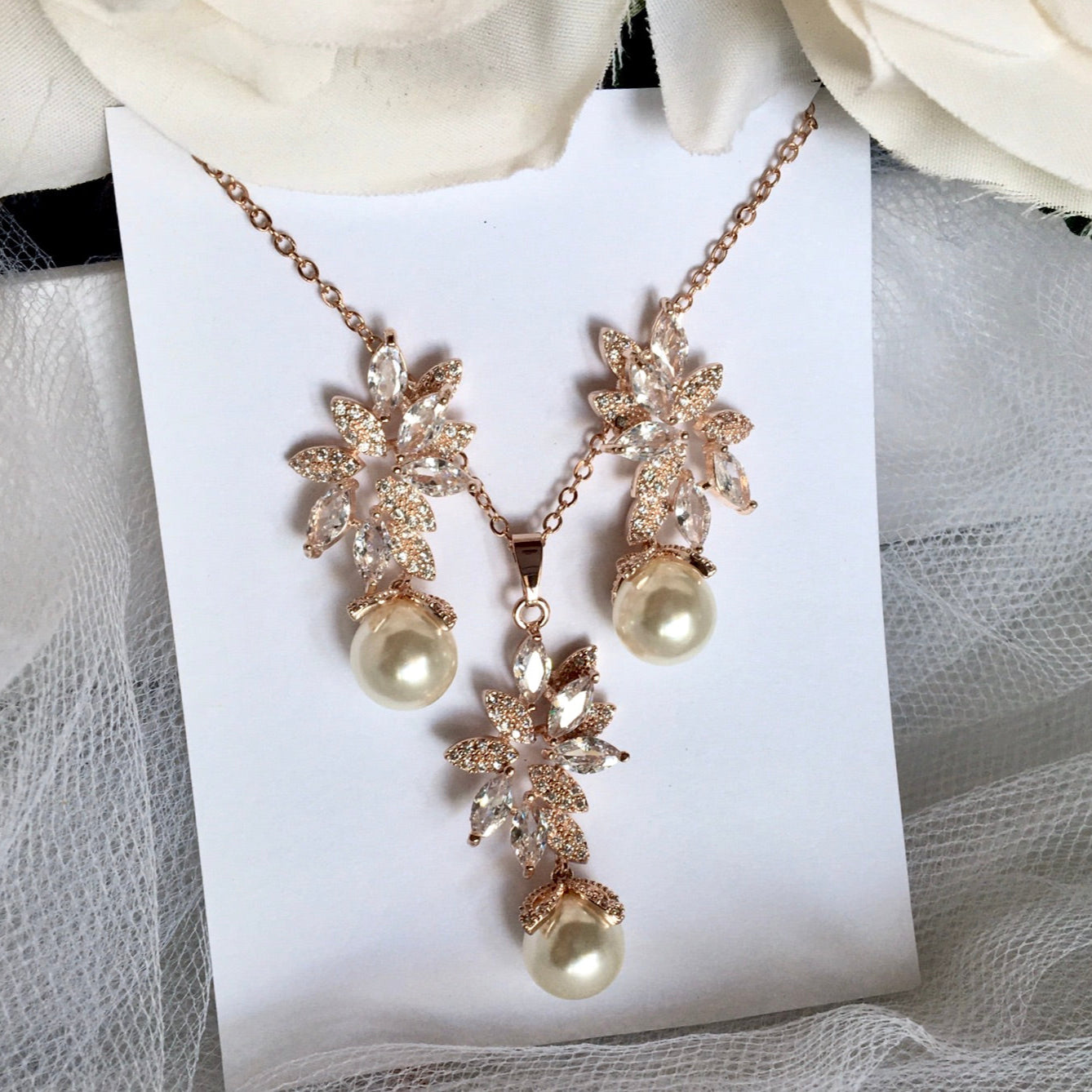 Ida - Pearl and Cubic Zirconia Bridal Jewelry Set