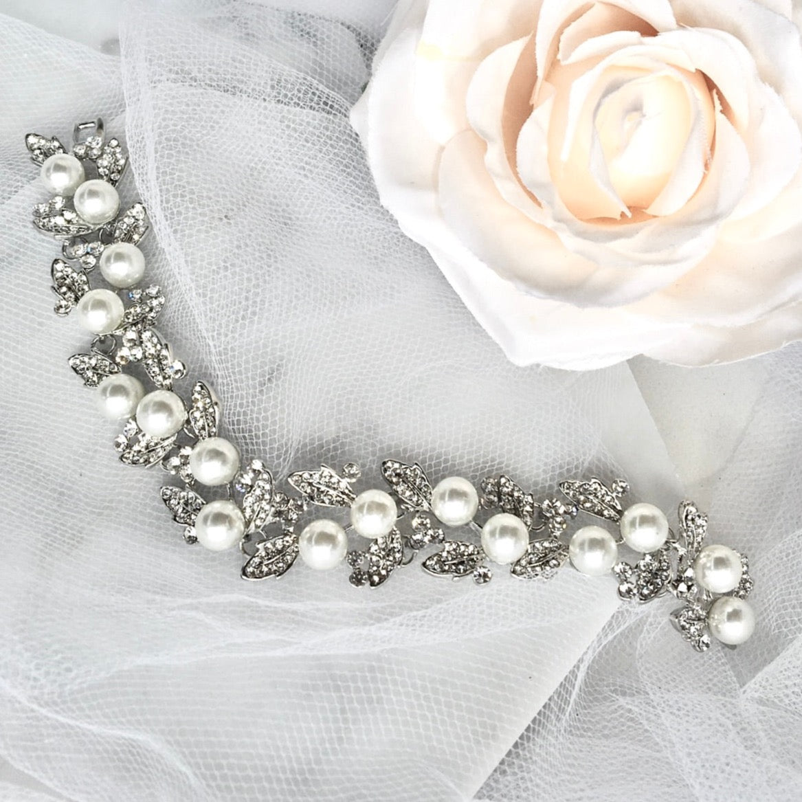 Sidra - Pearl Bridal Bracelet and Earrings Set